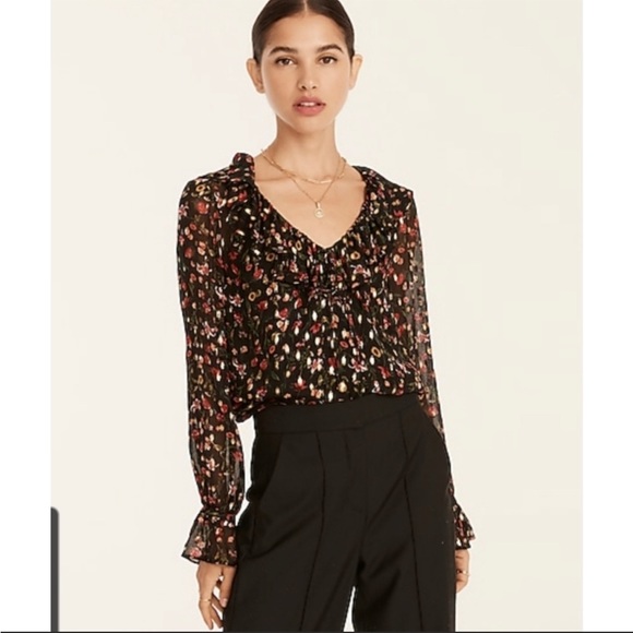 NWT J.CREW Ruffleneck top in midnight vintage floral Size M Item BD800 - Picture 4 of 5